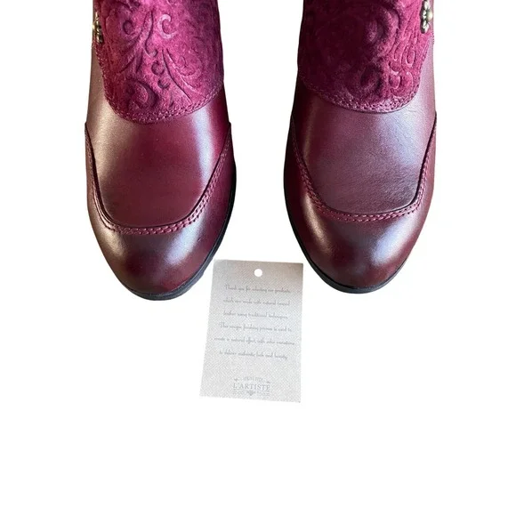 L'Artiste by Spring Step Burgundy Floral Embroidered Leather Boot 41-US 9.5-10 - Picture 7 of 10